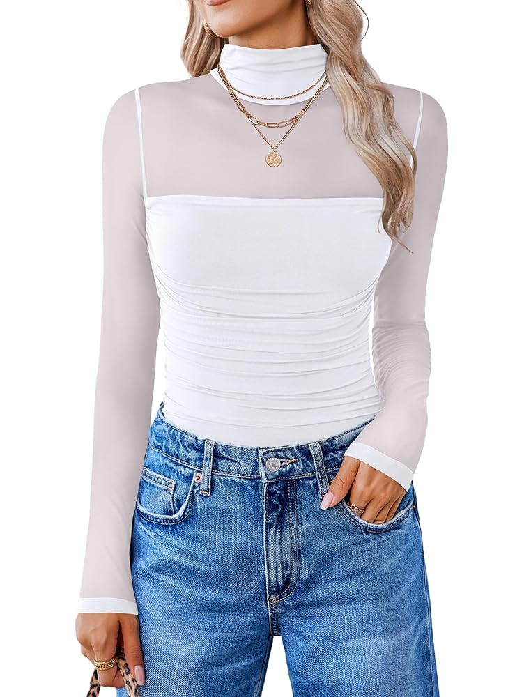 Avidlove Women Long Sleeve Bodysuit Turtle Neck Shapewear Body Suits Mesh One Piece Leotard Shirt... | Amazon (US)