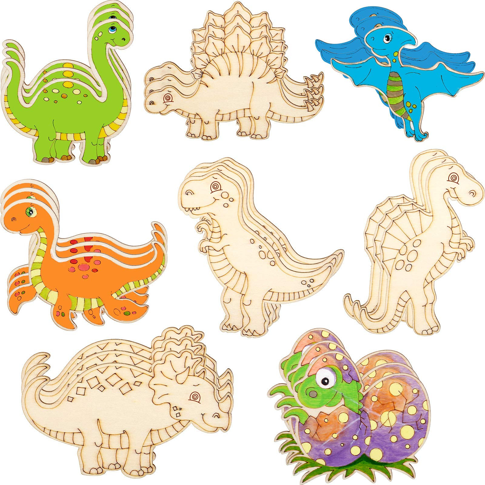 Jetec 24 Pieces Dinosaur Unfinished Wood Cutouts Animal Wooden Paint Crafts for Kids Dinosaur Bir... | Amazon (US)