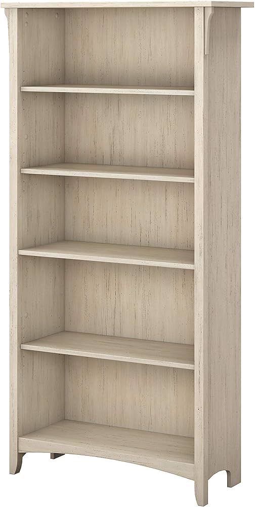 Bush Furniture Salinas Tall 5 Shelf Bookcase in Antique White, Distressed Style Modern Farmhouse ... | Amazon (US)