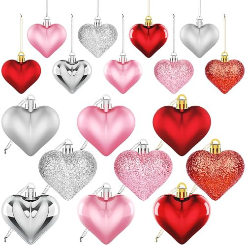 36Pcs Valentines Day Decor Heart Ornaments for Christmas Tree Decorations Red Pink Heart Shaped Baubles Ornaments for Valentine's Day Hanging Decorations or Wedding Party Supplies Home Decor | Amazon (US)