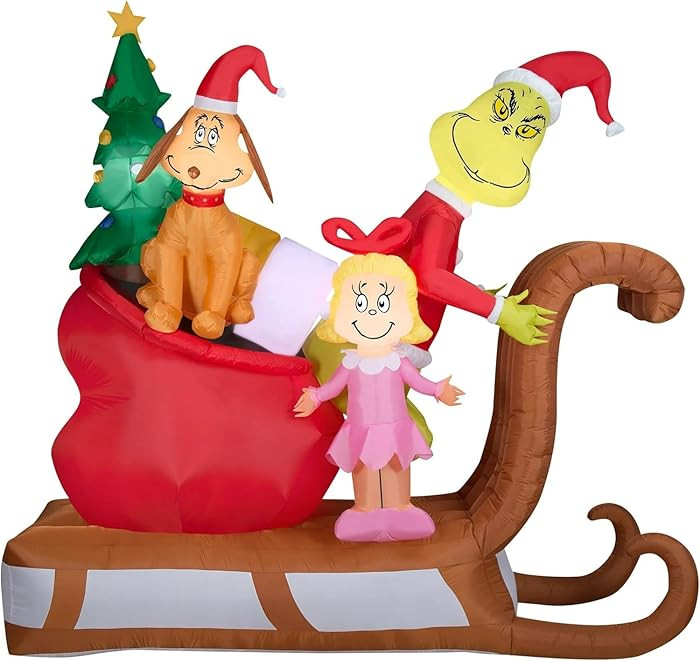 9FT Airblown Inflatable Grinch w/Max and Cindy Lou Who on Sleigh Scene Inflatable Chrsitmas Decor | Amazon (US)