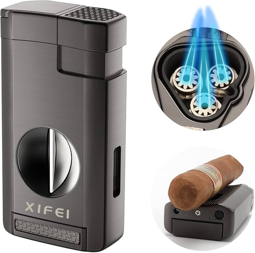 XIFEI Cigar Lighter, Triple Jet Flame Torch Lighter with Cigar Cutter V Cut, Cigar Accessories Ci... | Amazon (US)