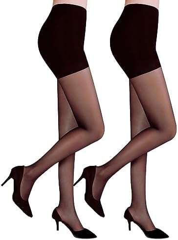 Citystl 2 Pairs Black Sheer Tights for Women, 30D Control Top Pantyhose with Reinforced Toes | Amazon (US)