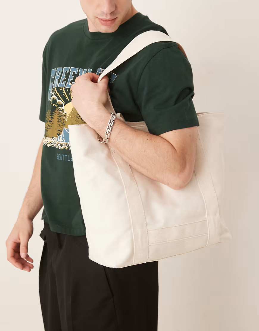 ASOS DESIGN canvas tote bag in ecru-White | ASOS (Global)