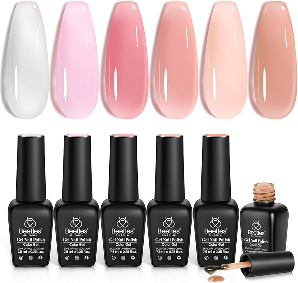 beetles Gel Polish Kit, 6 PCS Jelly Gel Nail Polish Milky White Nude Pink Gel Polish Nude Nail Po... | Amazon (US)