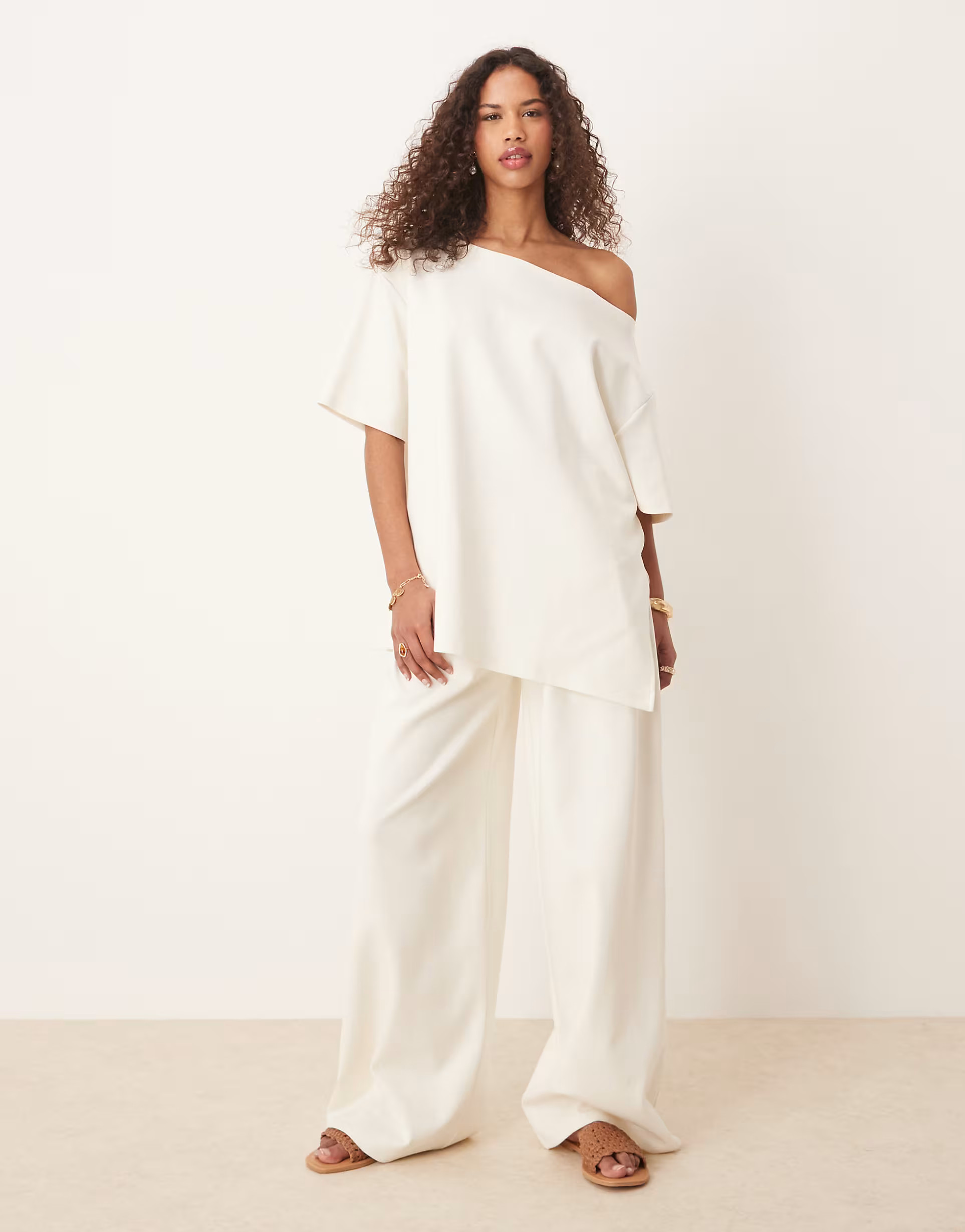 ASOS DESIGN interlock super wide leg trouser in coconut milk co-ord | ASOS (Global)
