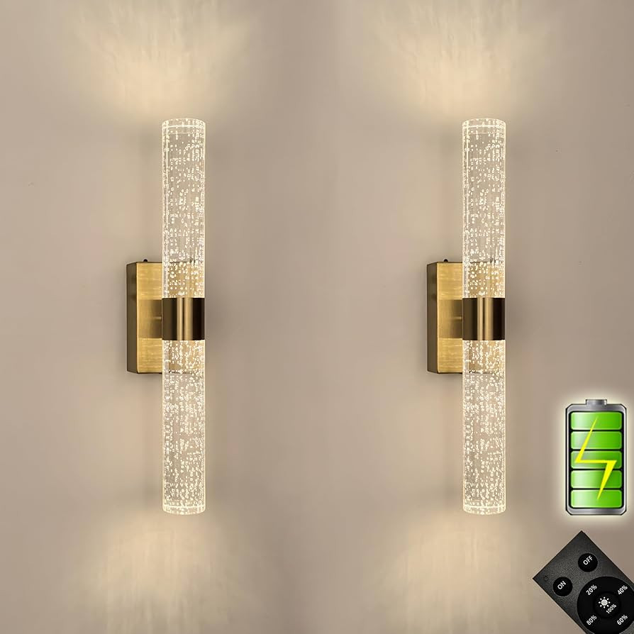 Cordless Rechargeable Crystal Wall Sconces Battery Operated Set of 2 | Brushed Gold Crystal Wall ... | Amazon (US)