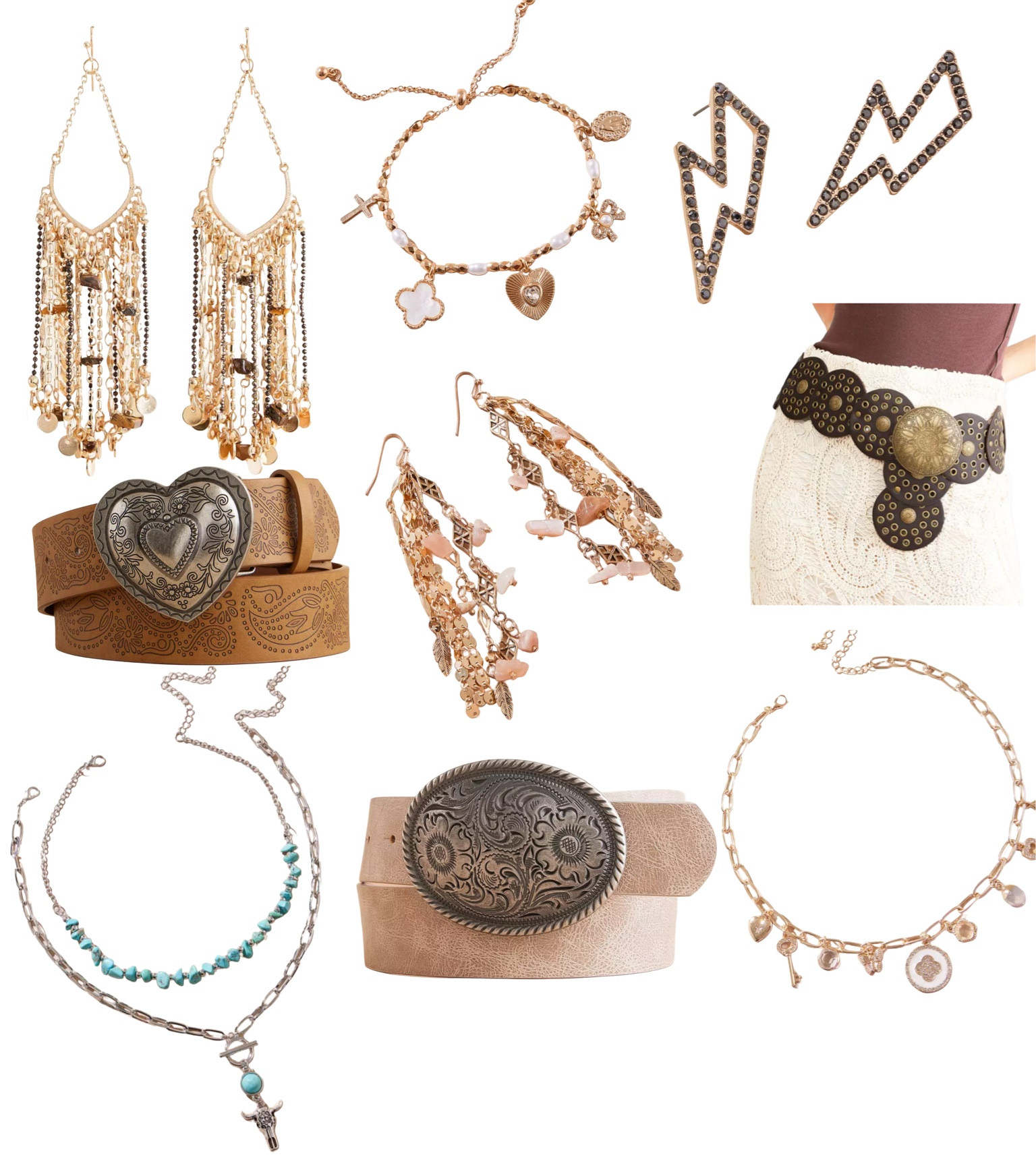 Jewelry and belts! Both gold and silver! Some charms and some western style 

#LTKSaleAlert #LTKStyleTip #LTKFindsUnder50