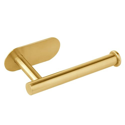 Toilet Paper Holder, Tissue Holder, Self Adhesive Wall Mounted, for Bathroom, Washroom, Toilet, RV, No Drilling Required Easy to Install, Rustproof & Space-Saving, 304 Stainless Steel Brushed Gold | Amazon (CA)