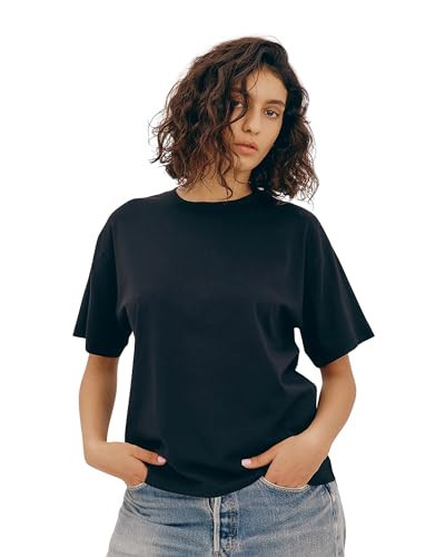 Organic Basics Women's True Boxy Cotton Short Sleeve Tee Shirt, Black, XX-Small | Amazon (US)