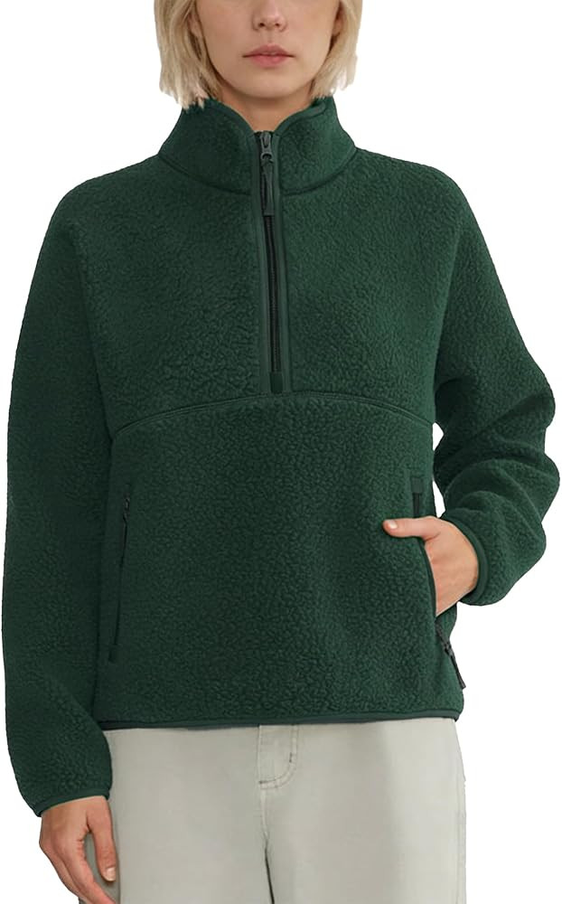 Slouchy Fleece Sweatshirts for Women Half Zip Stand Collar Pullovers Fuzzy Warm Sherpa Cropped Ho... | Amazon (US)