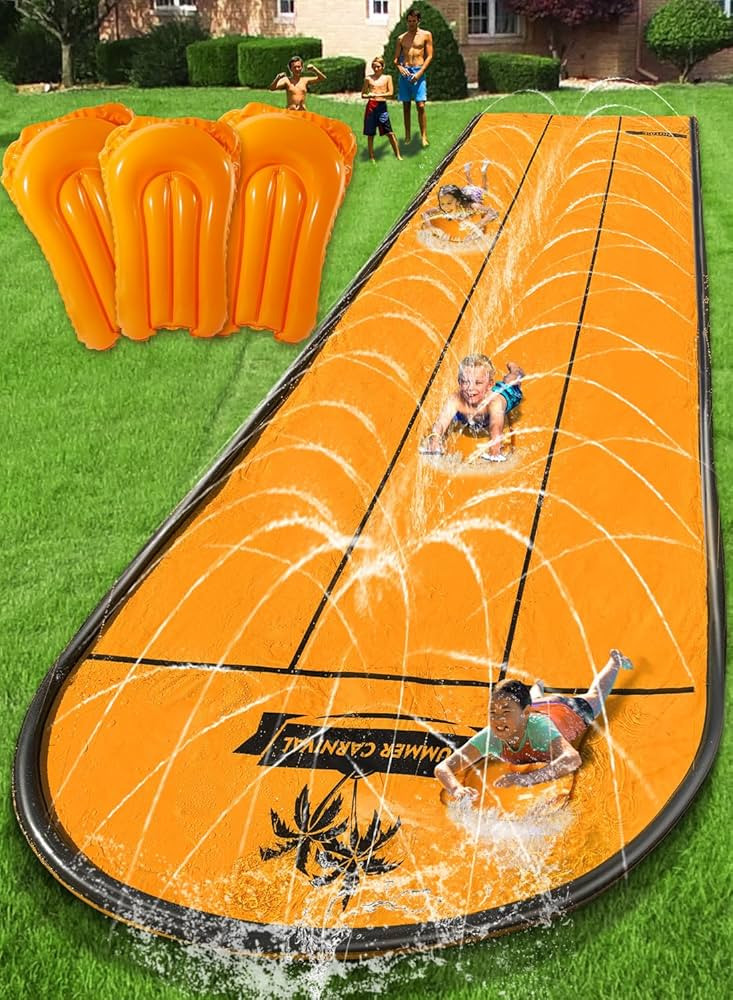 Slip and Water Slip，Slip Water Slide for Kids Backyard 17ft*3 Lane Orange,Summer Toys for Kids ... | Amazon (US)