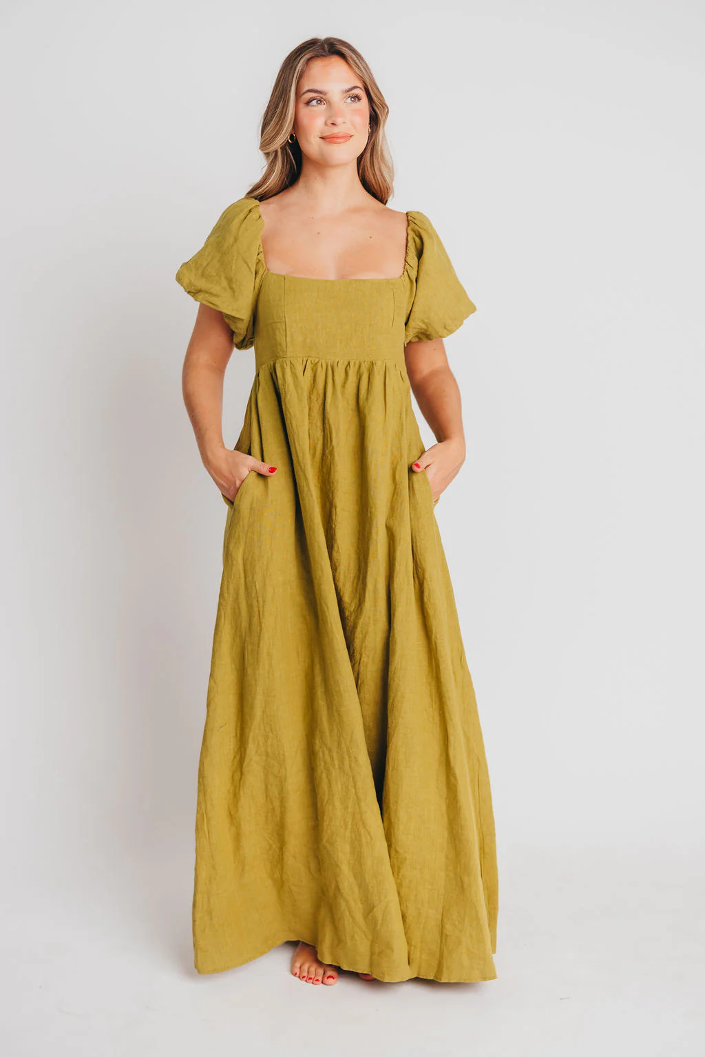 Candace Maxi Dress in Olive - 100% Linen - Bump Friendly (Restocking i | Worth Collective