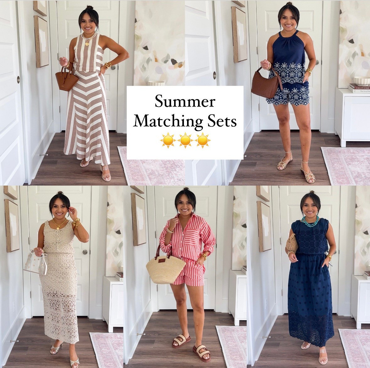 Summer Matching Sets
For reference: I’m 5’0, 32b bra size, and 2/26 in bottoms, pear shaped. 

Striped top size 0 petite TTS - size up a size if you have a larger bust
Striped skirt size 0 regular - I like a full length skirt vs the midi length if I had gone with petite sizing.
Clear wedges size 5 TTS

Navy blue eyelet top size xxs petite TTS
Navy blue eyelet shorts size 2 petite TTS
Gold sandals size 5 TTS

Tan crochet top size xxs petite 
Tan crochet skirt size 0 regular - I like a full length skirt vs the midi length if I had gone with petite sizing.
Gold heels size 5 TTS

Red stripe button down size xxs petite TTS
Red stripe shorts size xs petite TTS
Brown sandals size 5 TTS

Navy blue eyelet top size xxs petite TTS
Navy blue eyelet skirt size 0 regular - I like a full length skirt vs the midi length if I had gone with petite sizing.
Clear wedges size 5 TTS

Summer outfits
Vacation style
Cruise outfit 
Graduation 
Sandals
Fitting room
Brunch
Baby Shower 
Beach
Styling tips
Honey Sweet Petite
Honeysweetpetite
Charleston, SC



#LTKPetite #LTKFindsUnder50 #LTKStyleTip