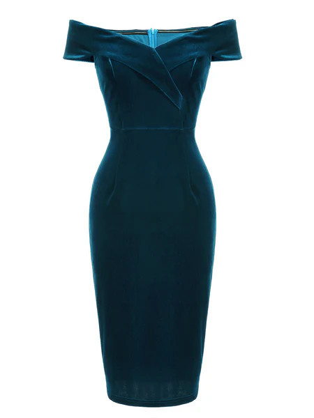 1960s Off Shoulder Velvet Bodycon Dress | Retro Stage