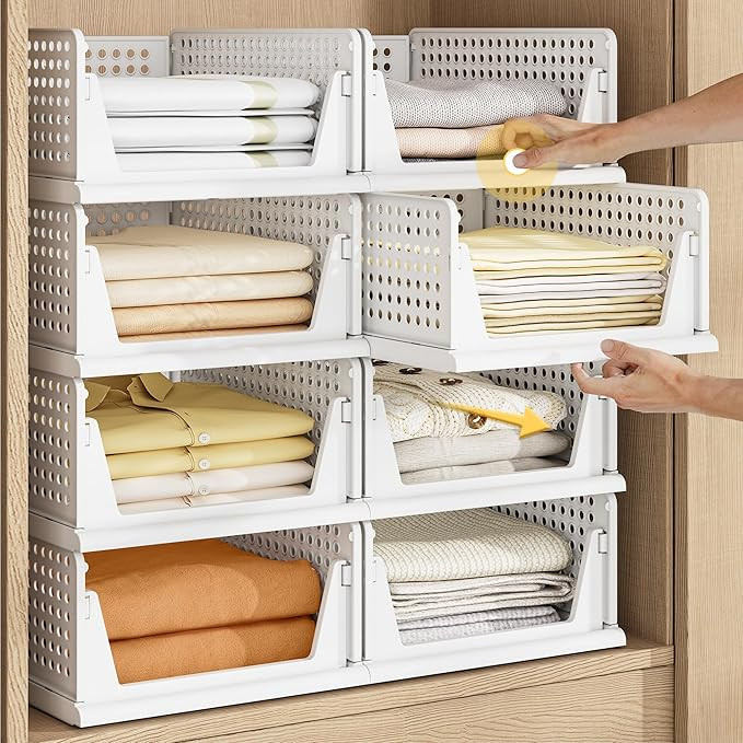 Pinkpum 5 Pack Stackable Plastic Storage Closet Organizers and Storage Bins Drawer Shelf Storage ... | Amazon (US)