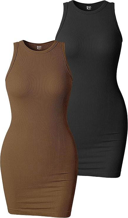 OQQ Women's 2 Piece Dress Sexy Ribbed Sleeveless Halter Neck Tank Tops Mini Dresses | Amazon (US)