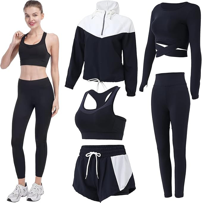 Inmarces Workout Sets for Women 5 PCS Yoga Outfits Activewear Tracksuit Sets | Amazon (US)