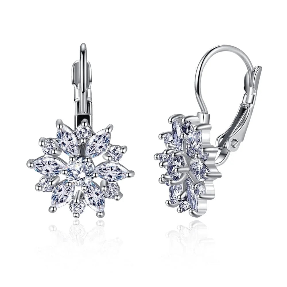 Crystal Flower Lever-back Earring in 18K White Gold Plated | Walmart (US)