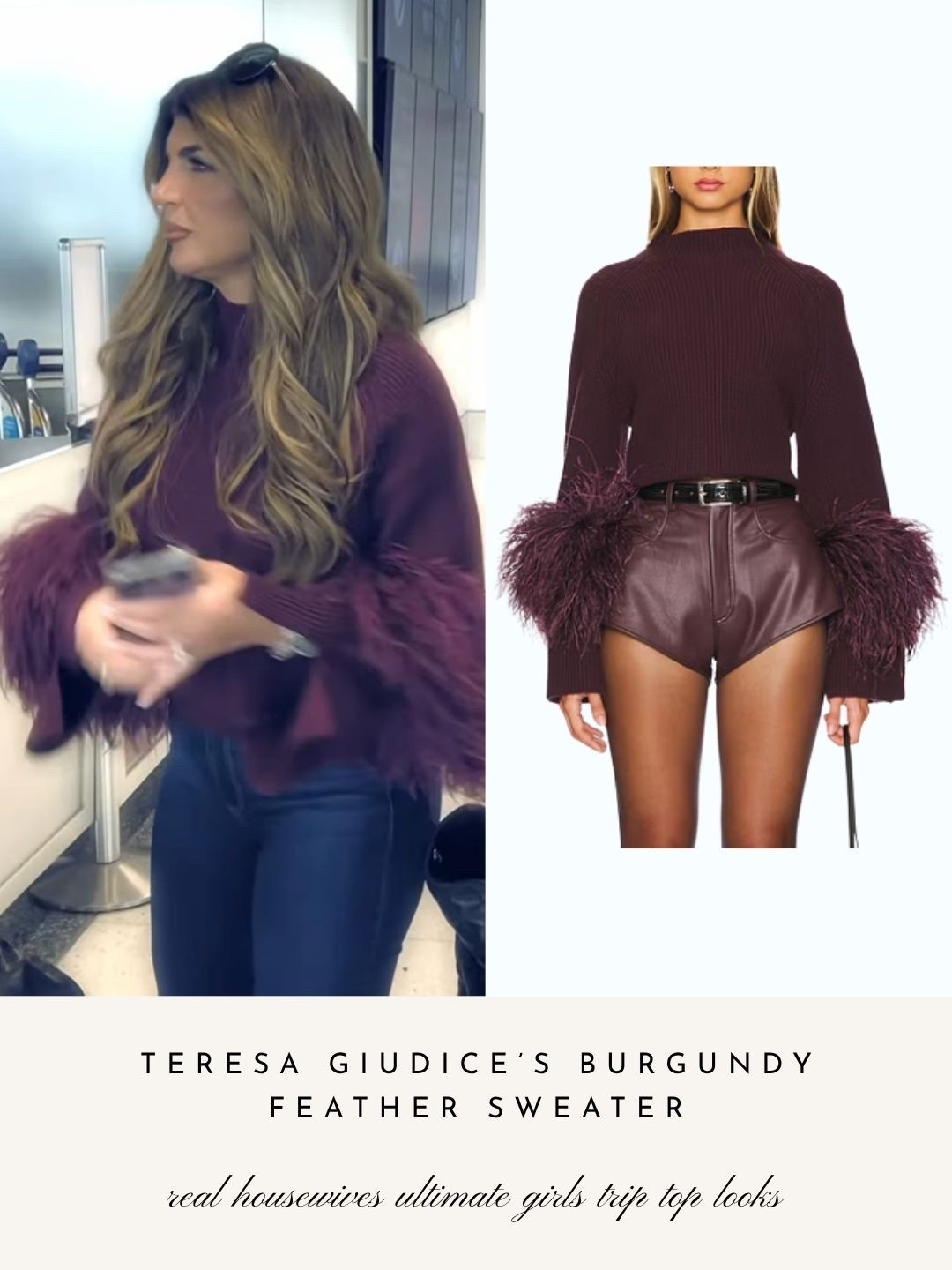 Teresa Giudice’s Burgundy Feather Sweater