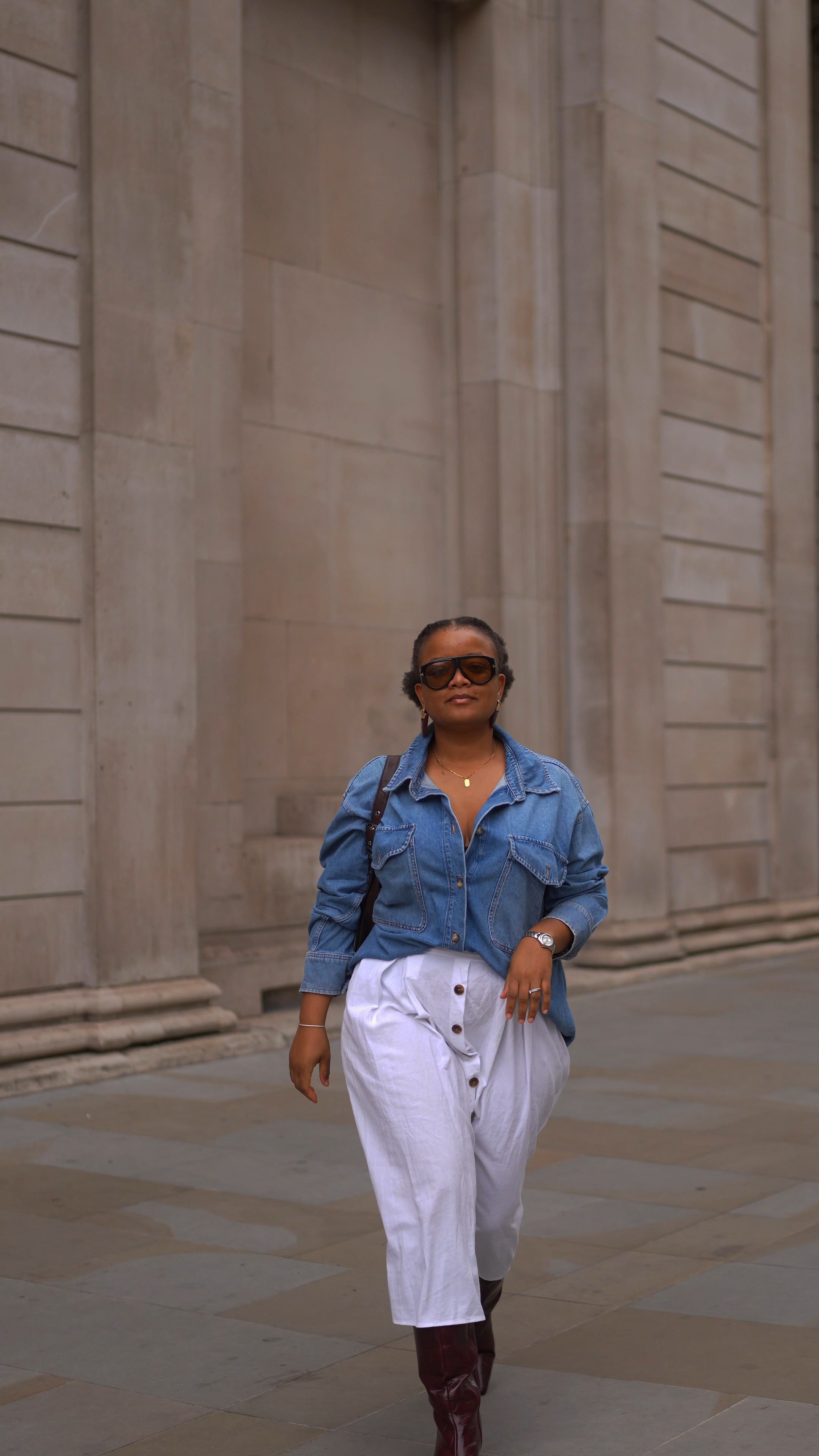Denim and white cotton skirt. The effortless chic spring Outfit to reach out for. White Skirt, denim shirt burgundy boots, should bag

#LTKuk #LTKspring #LTKstyletip