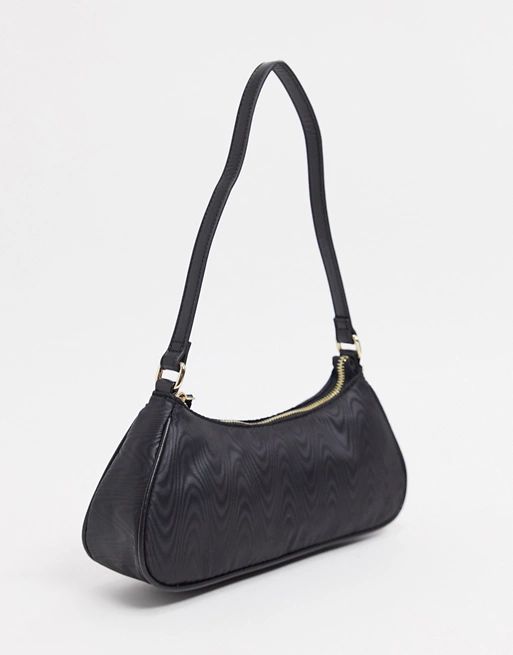 ASOS DESIGN elongated 90s shoulder bag in black moire | ASOS (Global)