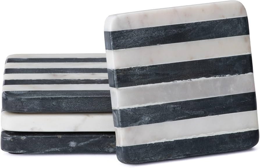 Thirstystone Marble Black & White Striped Coasters with Protective Cork Backing 4" Square Absorbe... | Amazon (US)
