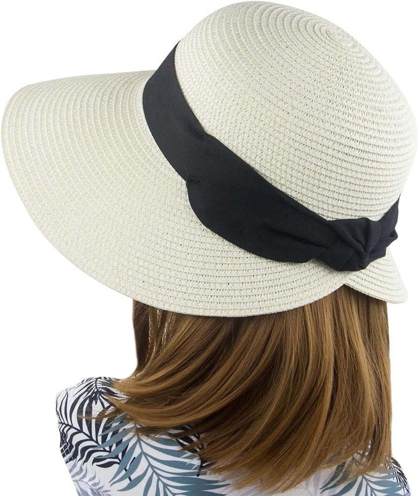 Women's Sun Hat Wide Brim Foldable Straw Hats Summer Travel Beach Cap | Amazon (US)