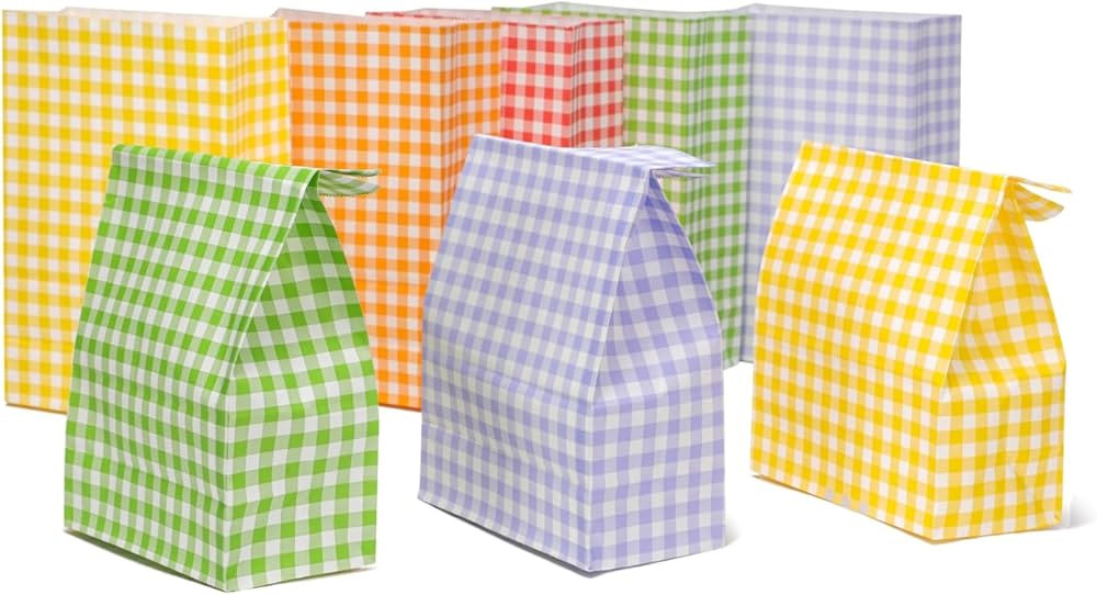Jessyline 35 pcs Checkered Party Favor Paper Bags, 5 Colors Small Gift Bags 5.2 * 3.2 * 9.6 Inch,... | Amazon (US)