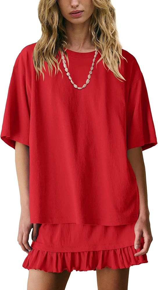 Yanekop Womens 2 Piece Outfits Summer Skirt Set Two Piece Lounge Set Oversized Tee Shirts and Min... | Amazon (US)