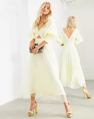 ASOS EDITION blouson sleeve midi dress in organza check | ASOS (Global)