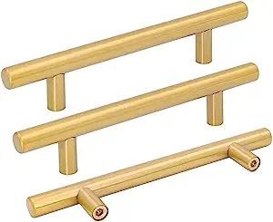 Goldenwarm Brass Cabinet Pulls Kitchen Hardware 15 Pack - 4in Hole Centers Gold Drawer Handles Br... | Amazon (US)