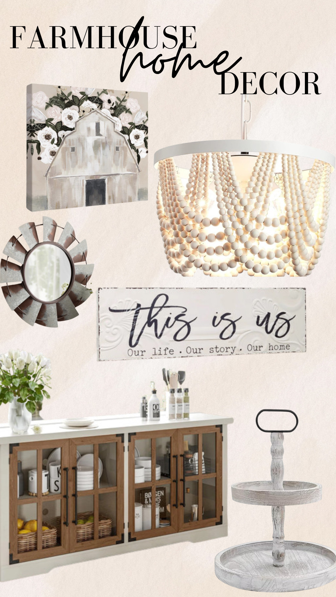 Shop farmhouse home decor finds including modern farmhouse decor, rustic home decor, farmhouse kitchen decor, living room decor, wall art, wood cabinets, chandeliers, mirrors, tiered trays, neutral home decor, cozy home accessories, affordable farmhouse furniture, and country style home accents. 

 #LTKHome