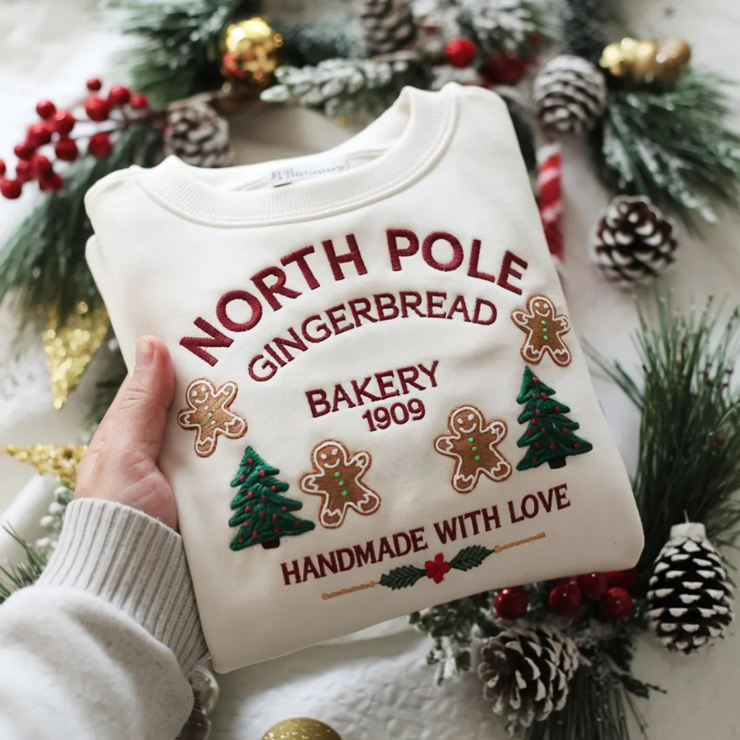 Embroidered Gingerbread Men Christmas Sweatshirt: North Pole Holiday Pullover - Etsy | Etsy (US)