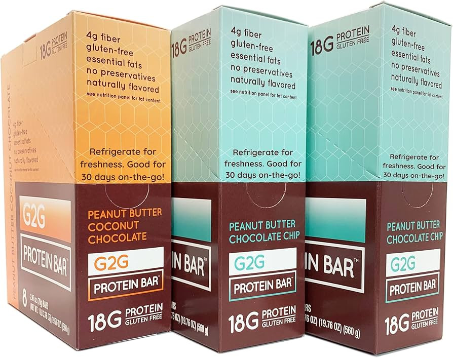G2G Protein Bar, Peanut Butter Lovers 3-Pack, 2 Boxes PB Chocolate Chip, 1 Box PB Coconut, Health... | Amazon (US)