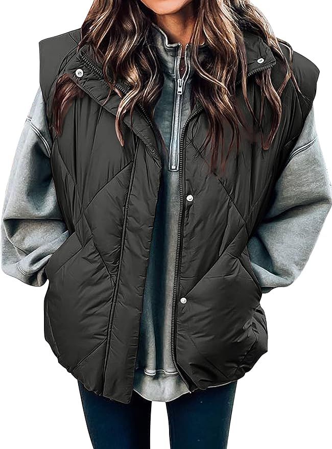 MEROKEETY Women's Winter Puffer Vest Quilted Stand Collar Zip Up Padded Gilet Coat with Pockets | Amazon (US)