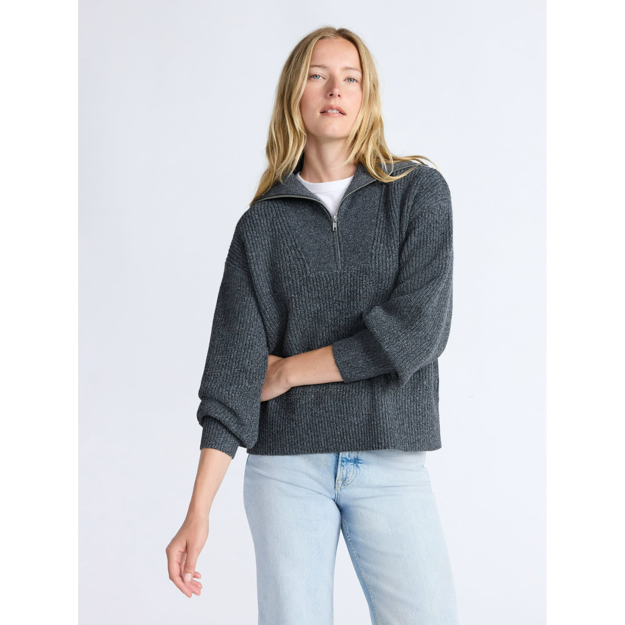 Free Assembly Women's and Women's Plus Half Zip Sweater with Long Sleeves, Midweight, Sizes XS-4X | Walmart (US)