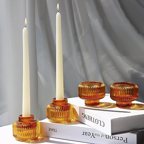 Woho Candlestick Holders Set of 4, Amber Votive Candle Holders for Fall Wedding Table Centerpiece... | Amazon (US)