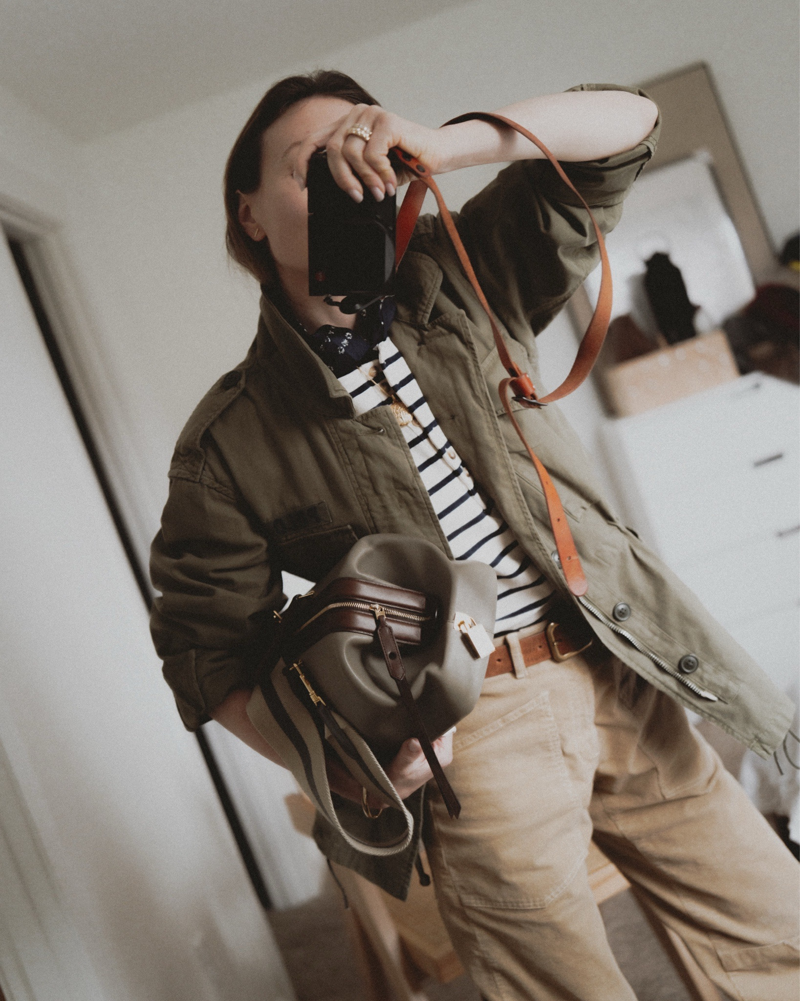 OOTD: out and about. 
Sézane mariniere + polo Ralph Lauren utility jacket + Nili Lotan corduroy Shon pants + Buck Mason belt + golden goose wish star boots + Celine frame bag (vintage). 

#LTKmomlife #LTKSeasonal #LTKootd