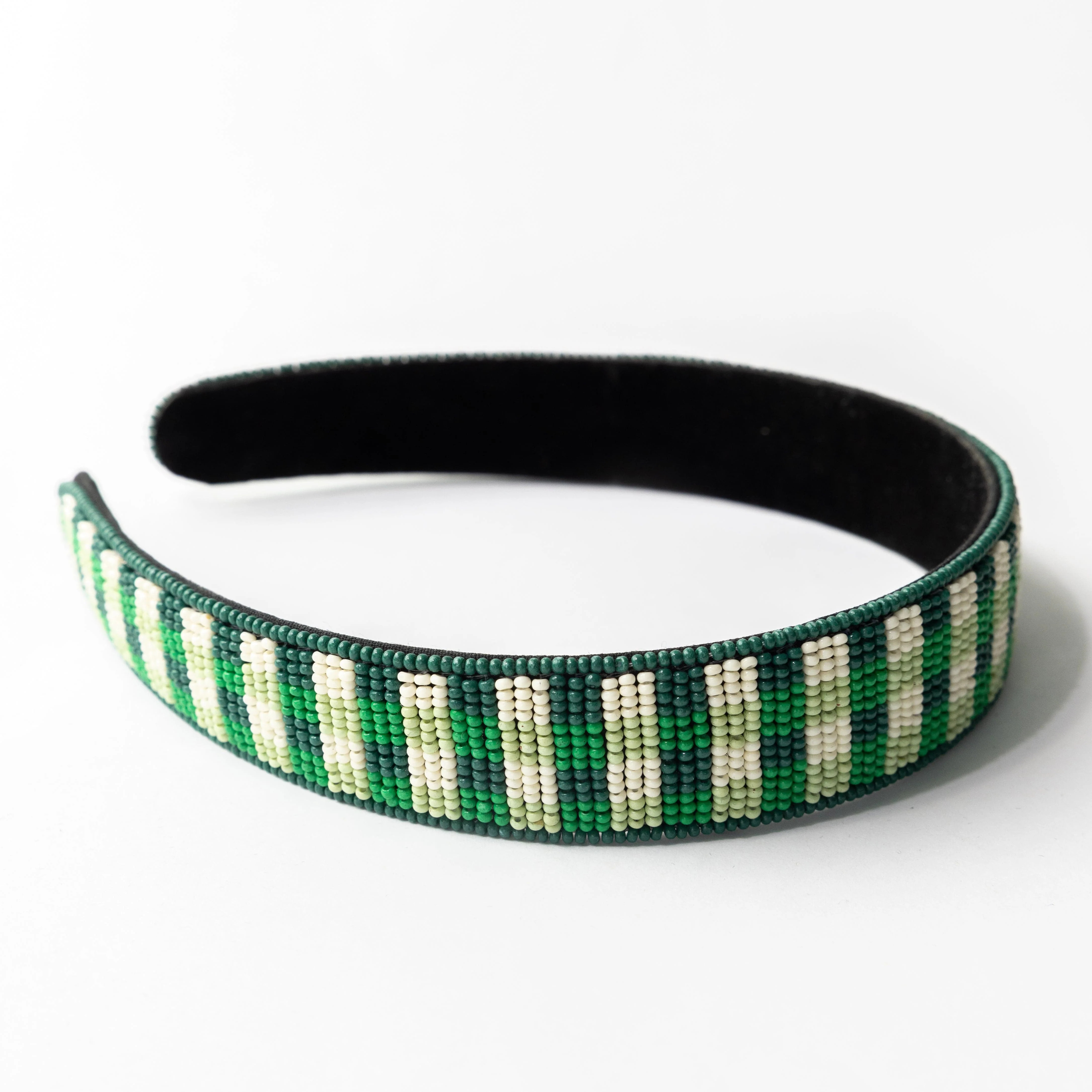 Stevie Gingham Beaded Headband Green | INK+ALLOY