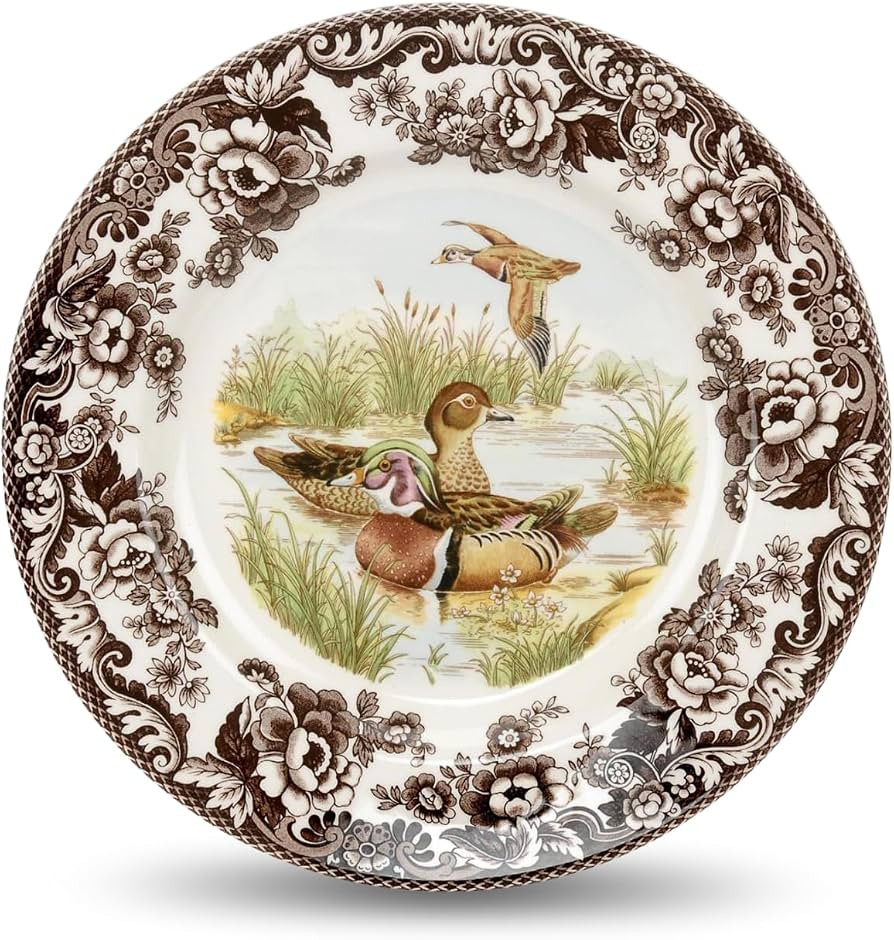 Spode Woodland Wood Duck Salad Plate - Wildlife Design with British Flowers Border, Holiday Dinnerware for Salad, Dessert or Appetizers, 8" Fine Porcelain - Dishwasher, Microwave, Freezer & Oven Safe | Amazon (US)