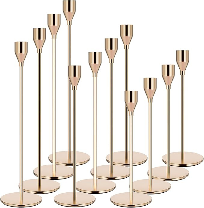 Pink Gold Candle Holders Set of 12 - Candlestick Holders for Taper Candles - Metal Material & Mod... | Amazon (US)