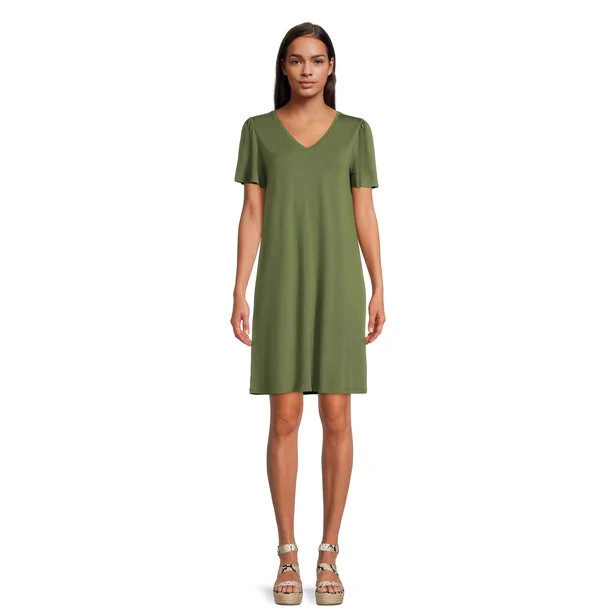 Time and Tru Women's Flutter Sleeve Swing Dress | Walmart (US)