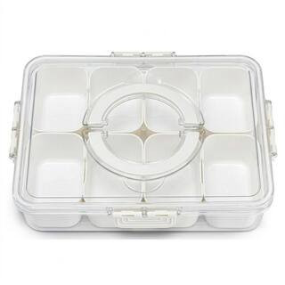 1-Piece Airtight Snackle Box with 8-Compartments, Clear Divided Tray with Lid and Handle, Portable for Travel | The Home Depot