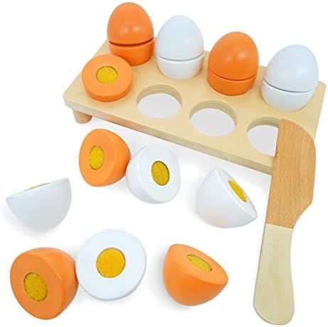 WHOHOLL Play Food Sets for Kids Kitchen, 8PCS Wooden Eggs Easter Pretend Kitchen Cutting Toys Cut... | Amazon (US)