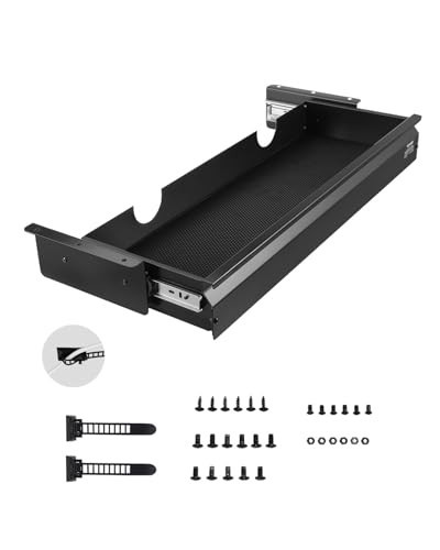VEVOR Under Desk Drawer Slide Out, 26 inch Under Desk Mounted Pull-out Drawer Attachment, Hidden Under Counter Drawers for office Home Sit Stand Workstation, Black | Amazon (US)