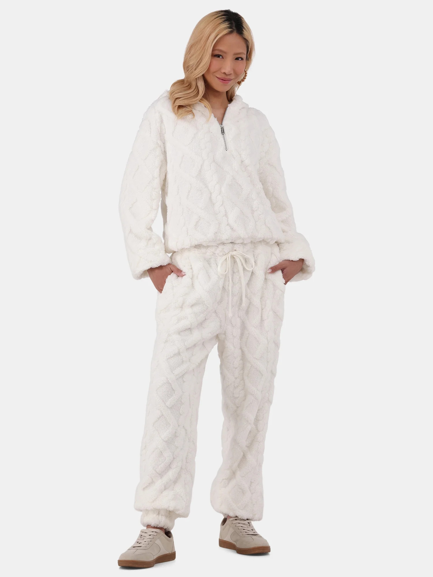 No Boundaries Embossed Fleece Hoodie & Joggers Set, 2-Piece, Women's and Women’s Plus | Walmart (US)