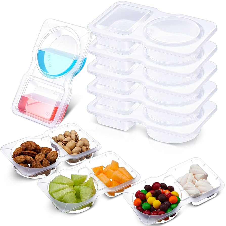 25 Pcs 5 oz Double Compartment Snack Containers with Lids Clear 2 Compartment Small Disposable Pl... | Amazon (US)