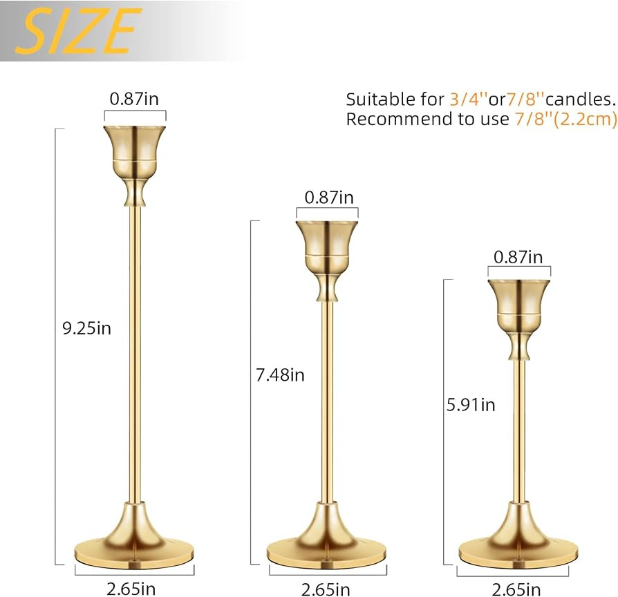 Candlestick Holders,Taper Candle Holder for Candlesticks Gold Brass Vintage Candle Stick Candle H... | Amazon (US)