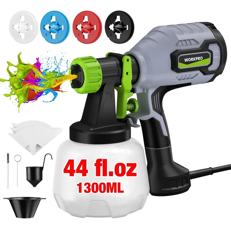 WORKPRO Paint Sprayer, 600W HVLP Spray Gun with 4 Nozzles, 3 Spray Patterns, Adjustable Flow, 44 ... | Walmart (US)